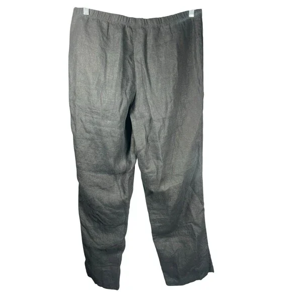 J. Jill M Black Linen Pants Lagenlook Minimalist Pull On Wide Straight Leg Beach - Picture 5 of 9